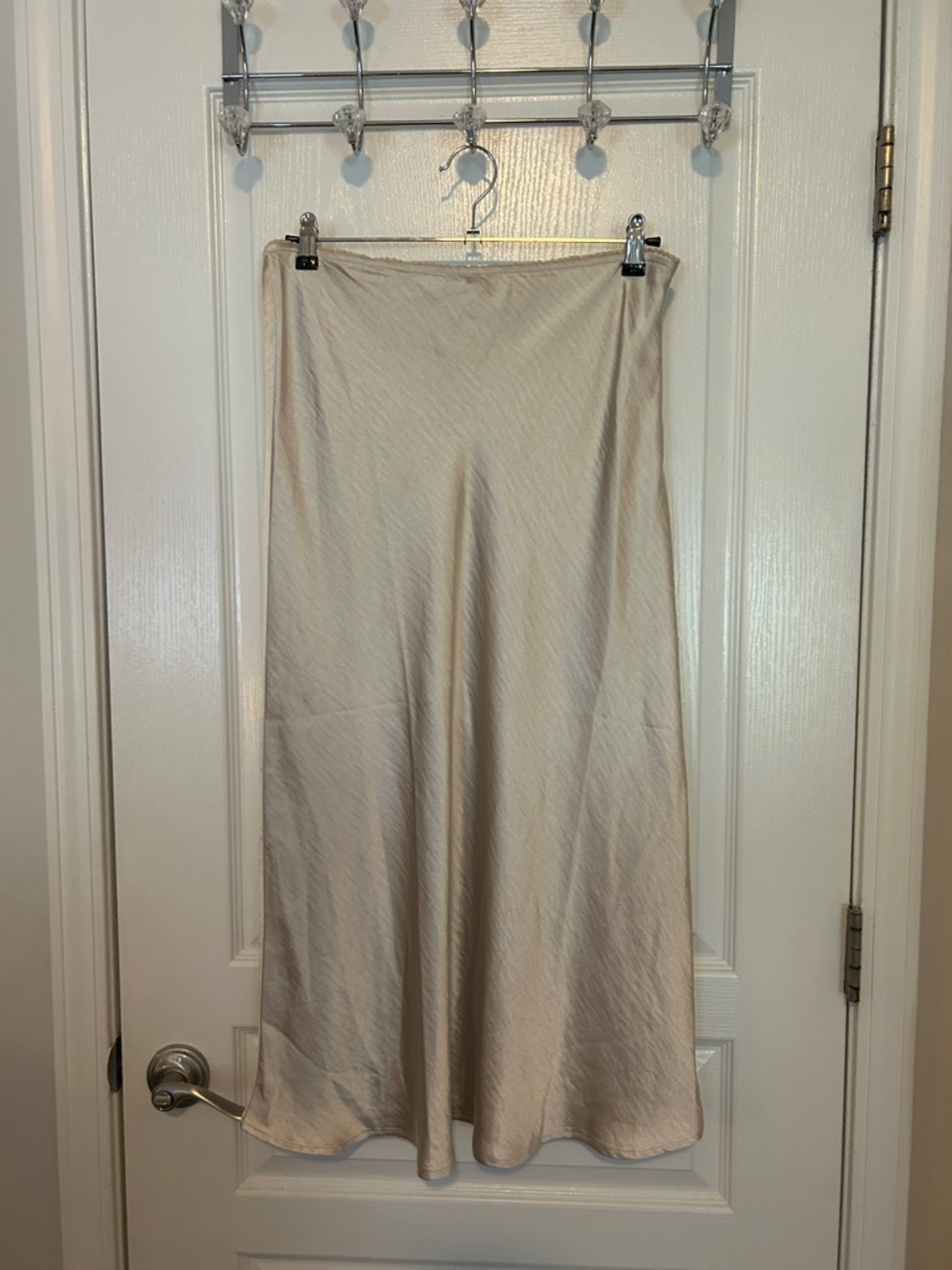 Forever 21 Cream Satin A-Line Midi Skirt